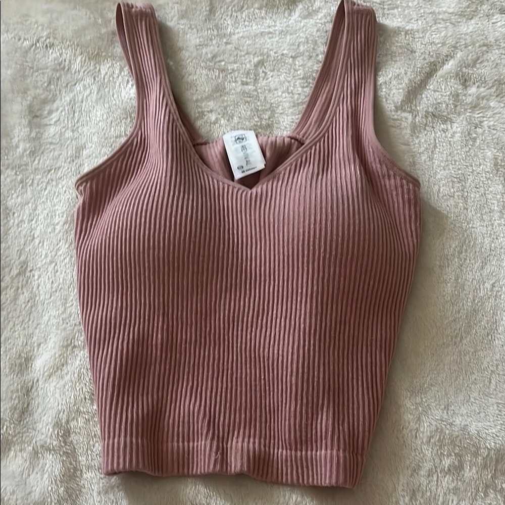 Altar'd State Pink Ribbed Crop Tank Top